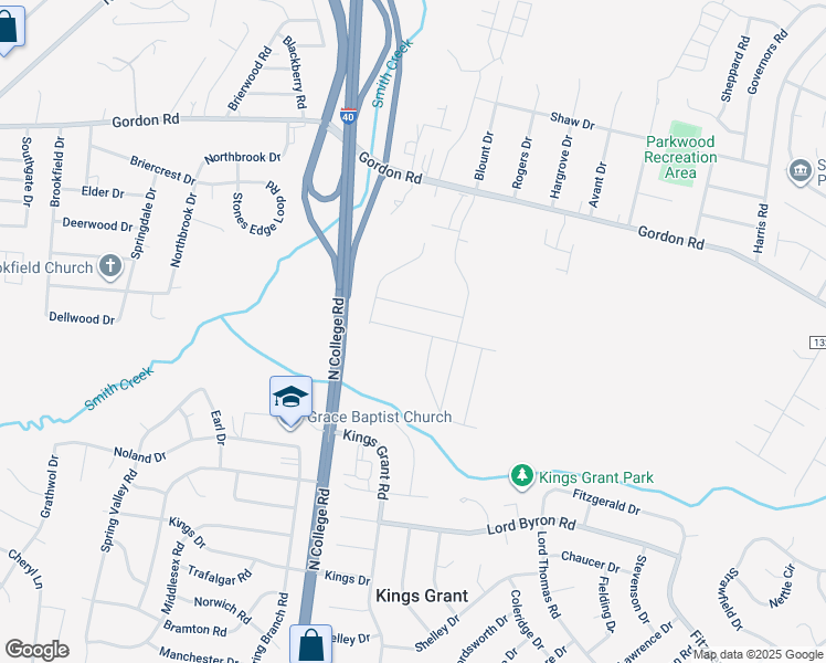 map of restaurants, bars, coffee shops, grocery stores, and more near Ballast Drive in Kings Grant