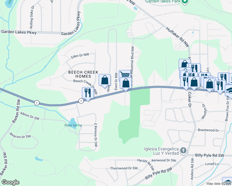 map of restaurants, bars, coffee shops, grocery stores, and more near 2560 Shorter Avenue in Rome