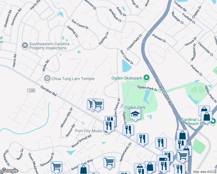 map of restaurants, bars, coffee shops, grocery stores, and more near 208 Olde Well Loop Road in Wilmington