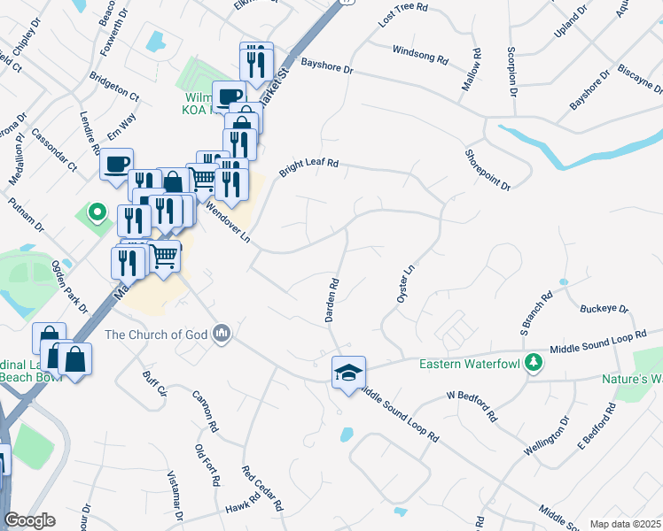 map of restaurants, bars, coffee shops, grocery stores, and more near in Wilmington