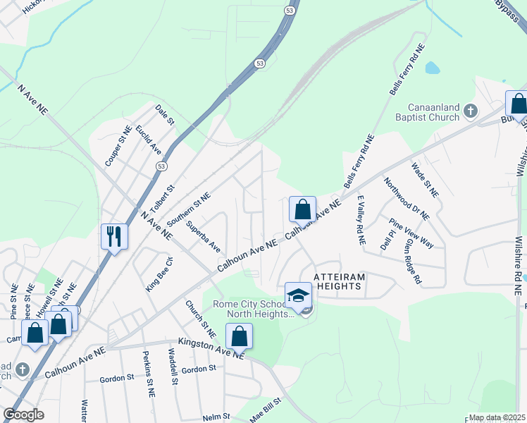 map of restaurants, bars, coffee shops, grocery stores, and more near 100 Rudy Street in Rome