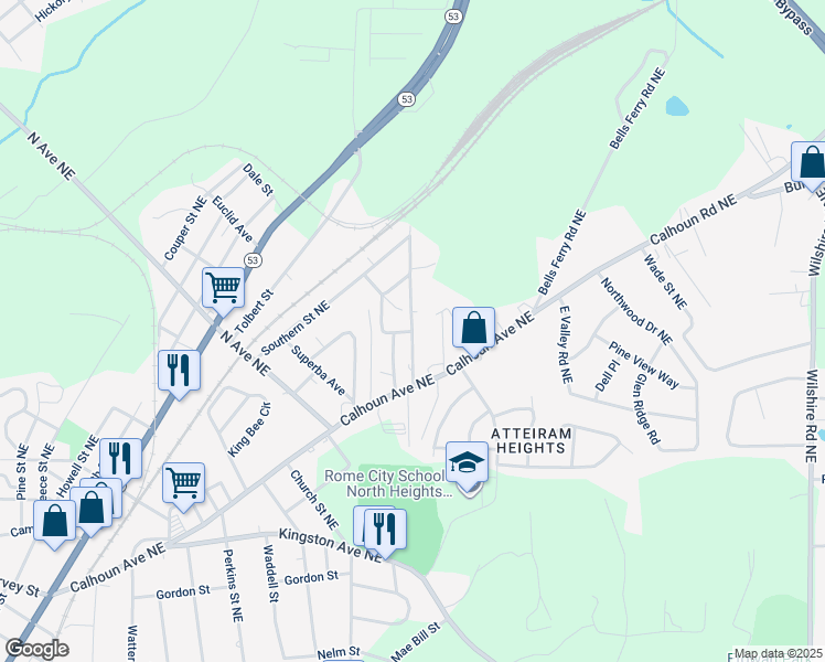 map of restaurants, bars, coffee shops, grocery stores, and more near 103 Rudy Street in Rome