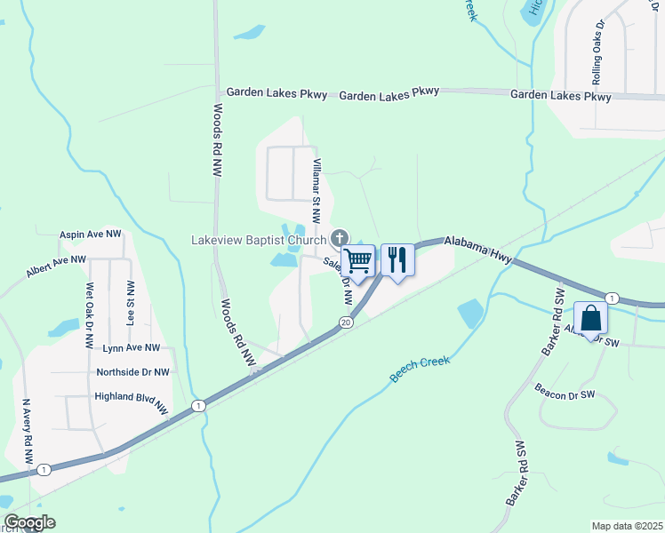 map of restaurants, bars, coffee shops, grocery stores, and more near 87 Salem Drive Northwest in Rome