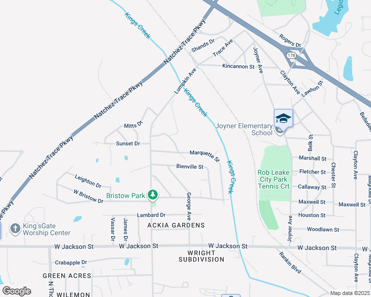 map of restaurants, bars, coffee shops, grocery stores, and more near 1203 Ackia Trail in Tupelo