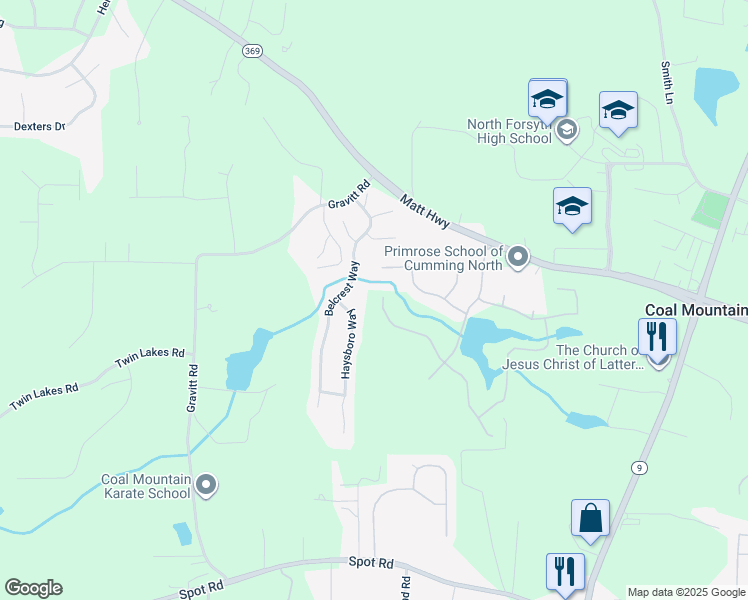 map of restaurants, bars, coffee shops, grocery stores, and more near 4135 Sierra Vista Cir in Cumming