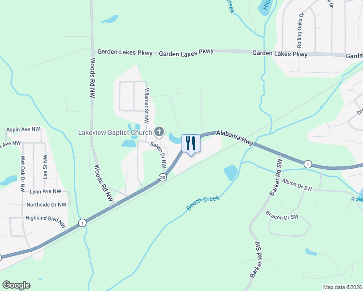 map of restaurants, bars, coffee shops, grocery stores, and more near 3344B Alabama Highway in Rome