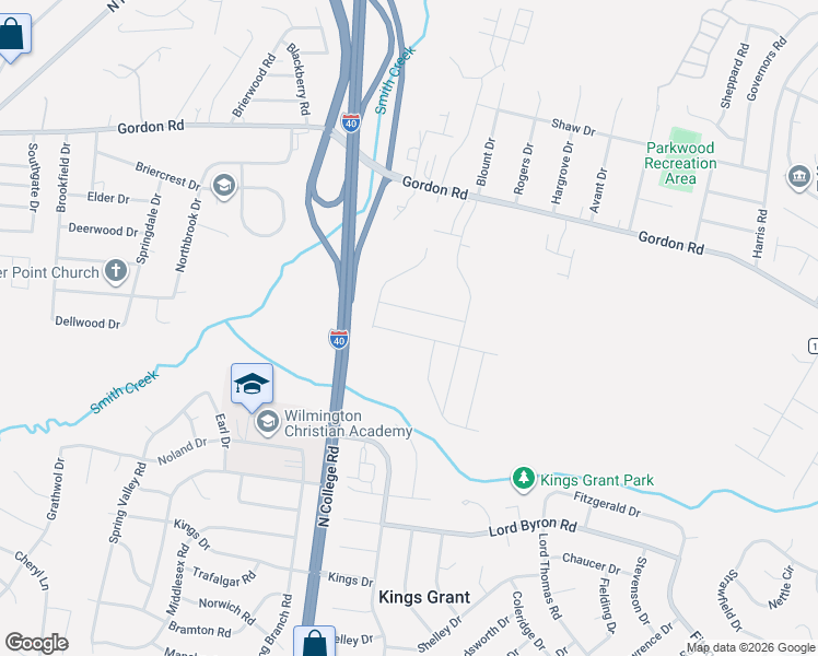 map of restaurants, bars, coffee shops, grocery stores, and more near 4617 Runaway Bay Lane in Wilmington