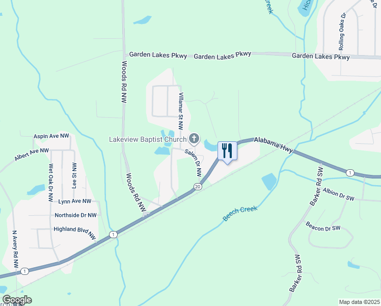 map of restaurants, bars, coffee shops, grocery stores, and more near 87 Salem Drive Northwest in Rome