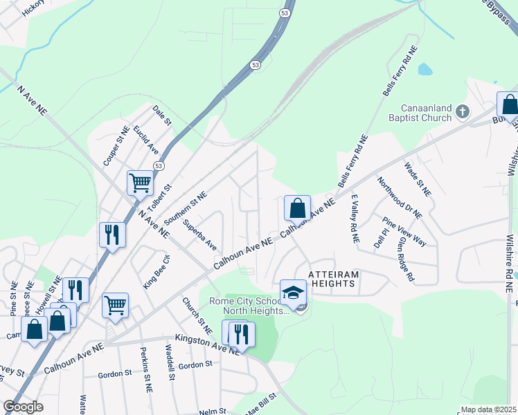 map of restaurants, bars, coffee shops, grocery stores, and more near 103 Rudy Street in Rome