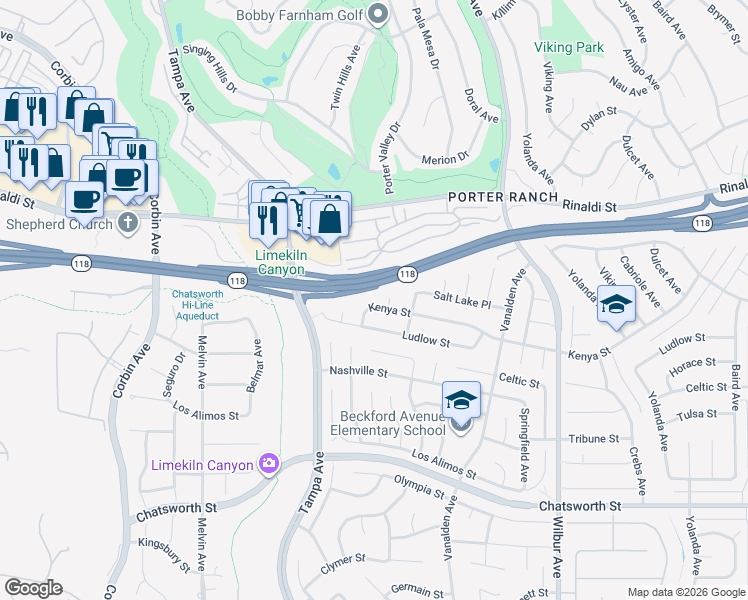 map of restaurants, bars, coffee shops, grocery stores, and more near 11081 Kenya Place in Los Angeles