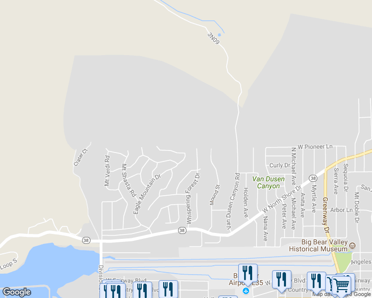 map of restaurants, bars, coffee shops, grocery stores, and more near 1160 Eagle Mountain Drive in Big Bear