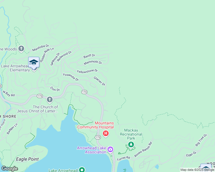 map of restaurants, bars, coffee shops, grocery stores, and more near 1211 Yellowstone Drive in Lake Arrowhead