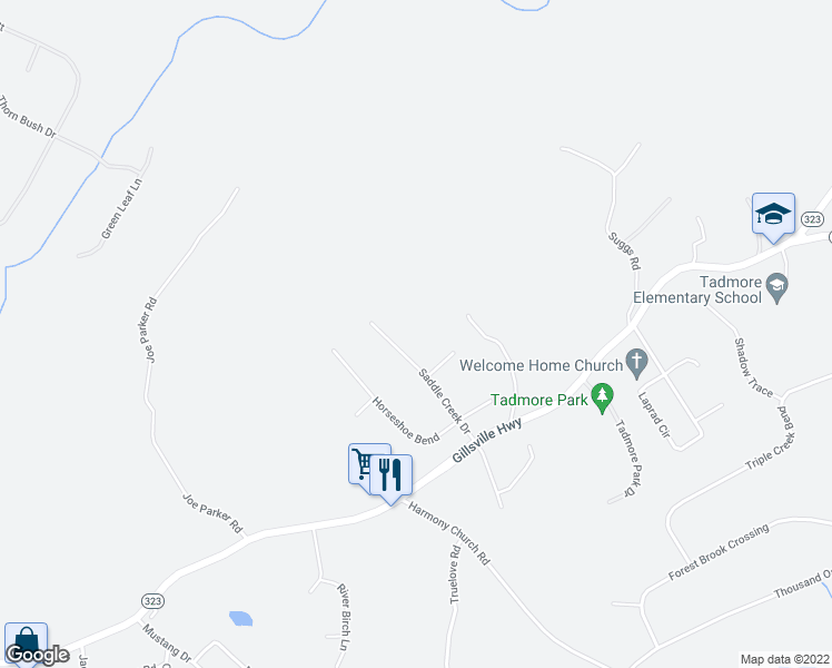map of restaurants, bars, coffee shops, grocery stores, and more near 3044 Saddle Creek Drive in Gainesville