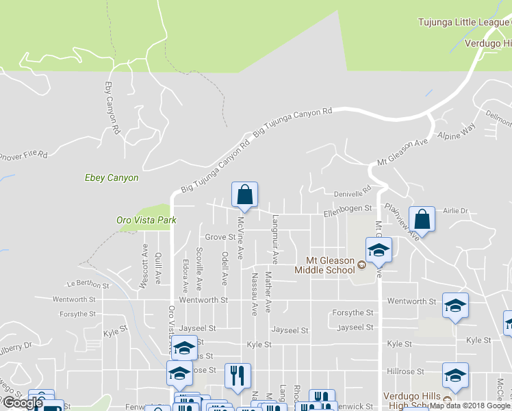 map of restaurants, bars, coffee shops, grocery stores, and more near 8135 Ellenbogen Street in Sunland