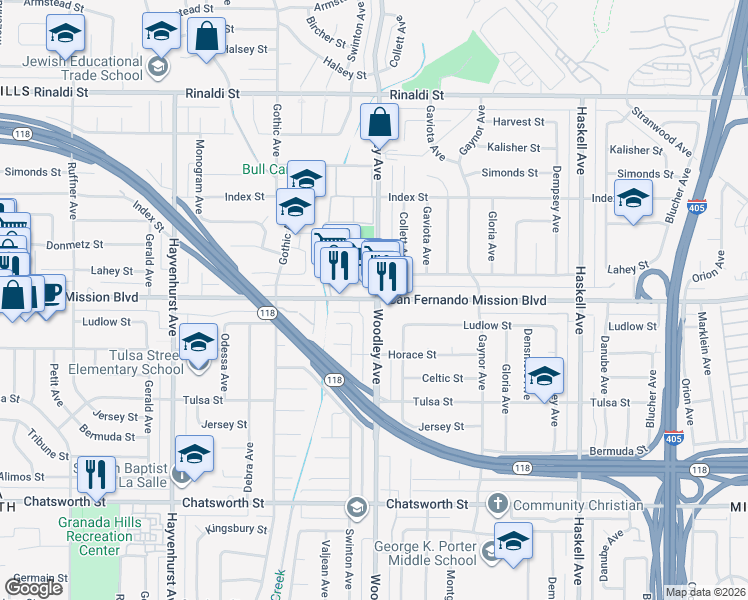 map of restaurants, bars, coffee shops, grocery stores, and more near in Los Angeles
