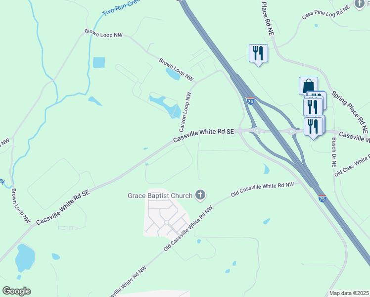 map of restaurants, bars, coffee shops, grocery stores, and more near 726 Cassville White Road Northwest in Cartersville