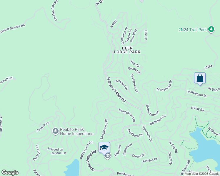map of restaurants, bars, coffee shops, grocery stores, and more near 1218 Grass Valley Road in Lake Arrowhead