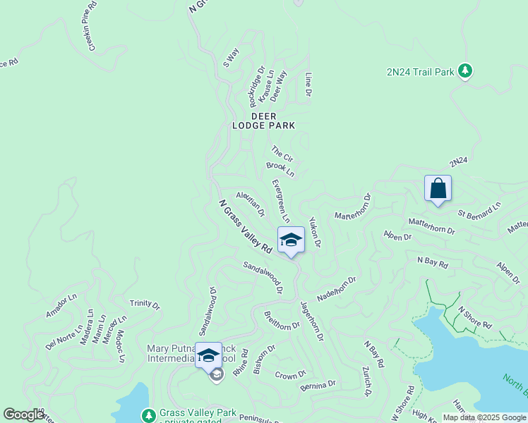map of restaurants, bars, coffee shops, grocery stores, and more near 1208 Aleutian Drive in Lake Arrowhead