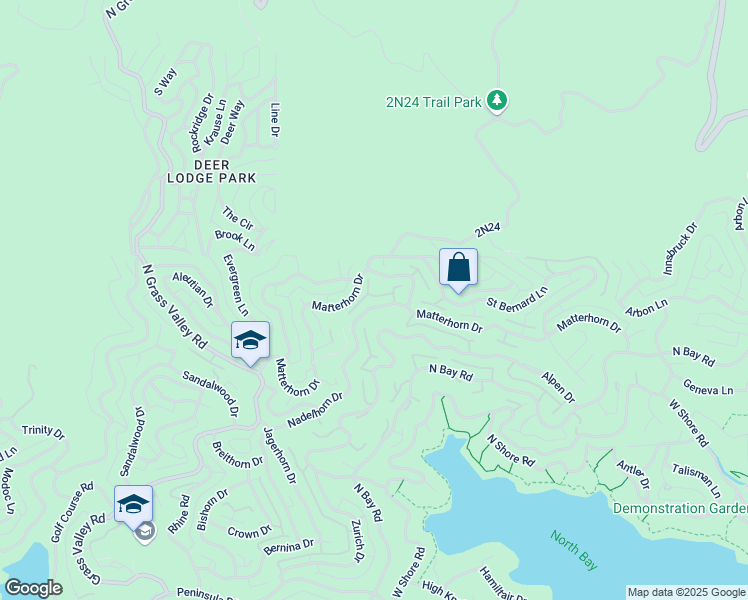 map of restaurants, bars, coffee shops, grocery stores, and more near 1164 Nadelhorn Drive in Lake Arrowhead