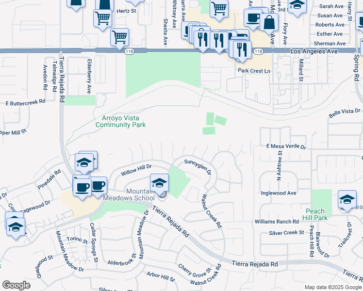map of restaurants, bars, coffee shops, grocery stores, and more near 4483 Stoneyglen Court in Moorpark