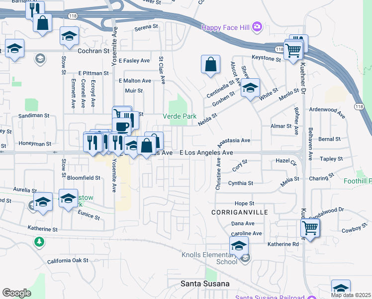 map of restaurants, bars, coffee shops, grocery stores, and more near 2006 Suede Avenue in Simi Valley