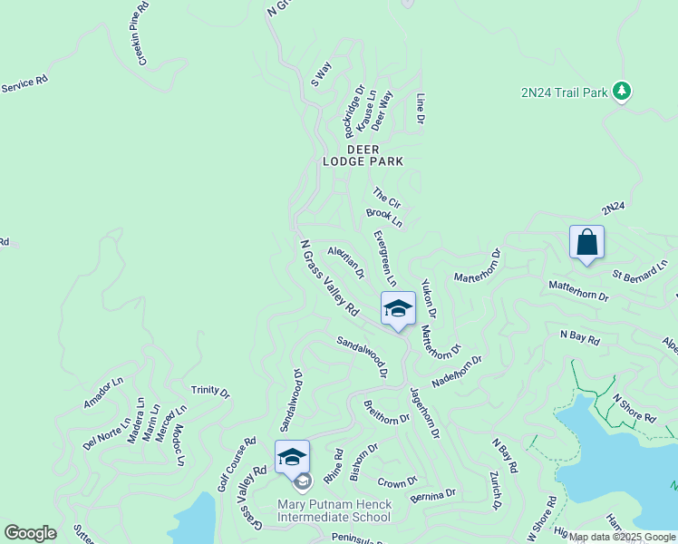 map of restaurants, bars, coffee shops, grocery stores, and more near 1220 Klondike Drive in Lake Arrowhead