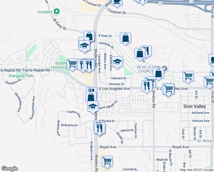 map of restaurants, bars, coffee shops, grocery stores, and more near 204 Hermes Street in Simi Valley