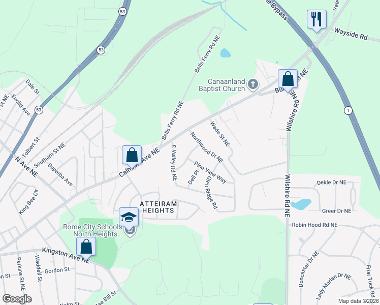 map of restaurants, bars, coffee shops, grocery stores, and more near 101 Hillcrest Avenue in Rome