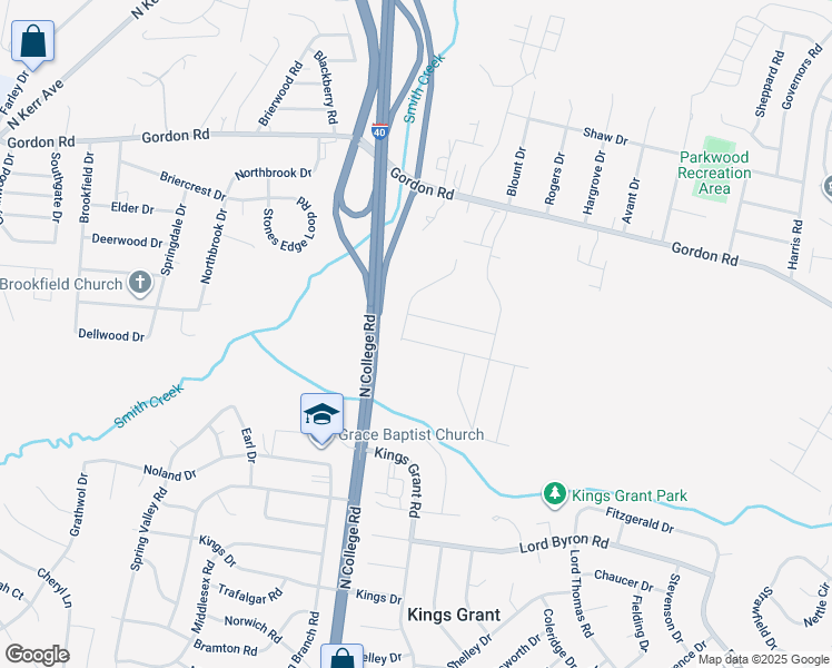 map of restaurants, bars, coffee shops, grocery stores, and more near Ballast Drive in Kings Grant