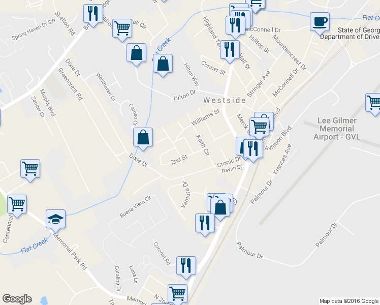 map of restaurants, bars, coffee shops, grocery stores, and more near 114 2nd Street in Gainesville