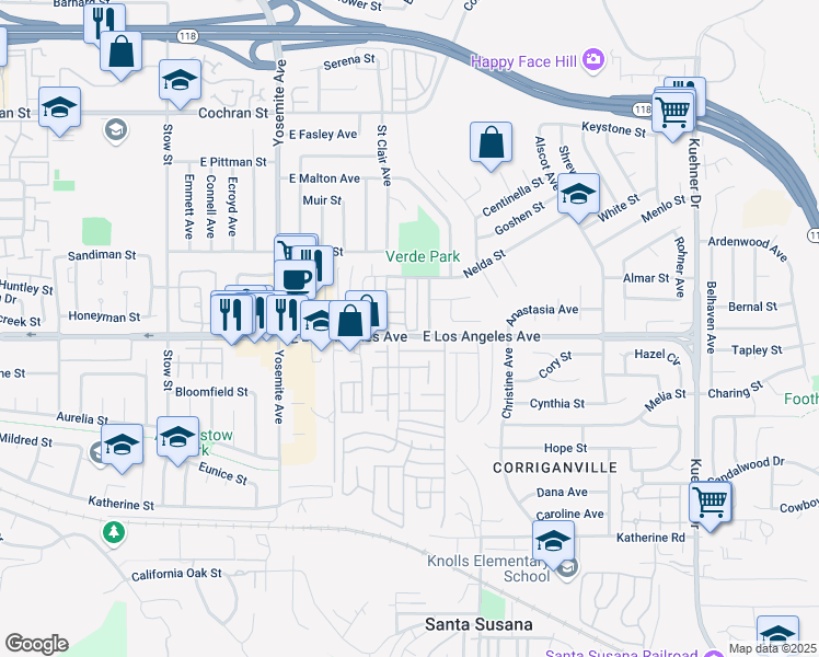 map of restaurants, bars, coffee shops, grocery stores, and more near 2005 North Avenida Refugio in Simi Valley