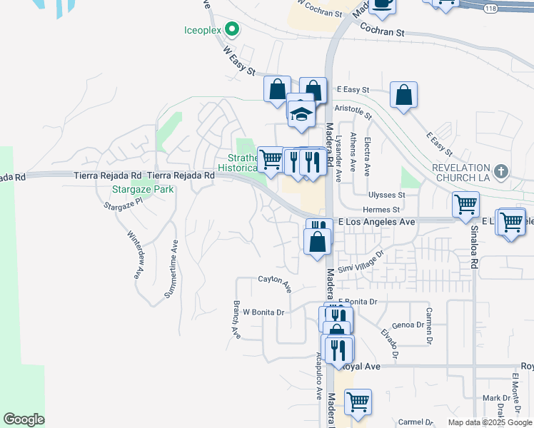 map of restaurants, bars, coffee shops, grocery stores, and more near 2010 Hillgate Way in Simi Valley