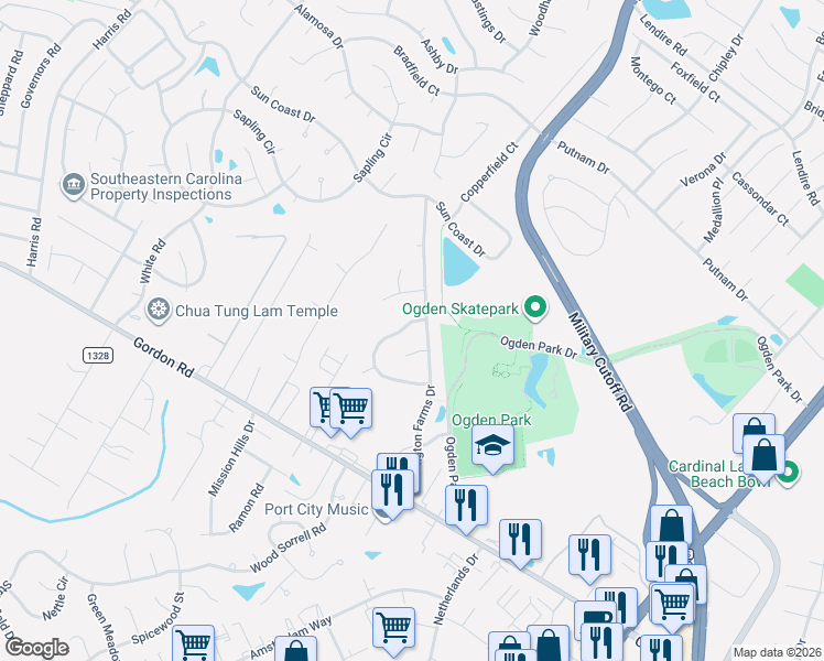 map of restaurants, bars, coffee shops, grocery stores, and more near 217 Olde Well Loop Road in Wilmington