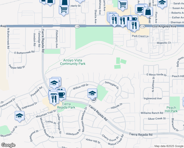 map of restaurants, bars, coffee shops, grocery stores, and more near 4471 Sky Glen Court in Moorpark