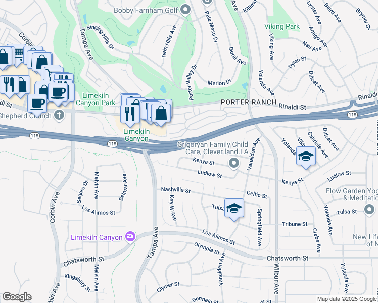 map of restaurants, bars, coffee shops, grocery stores, and more near 11081 Kenya Place in Los Angeles