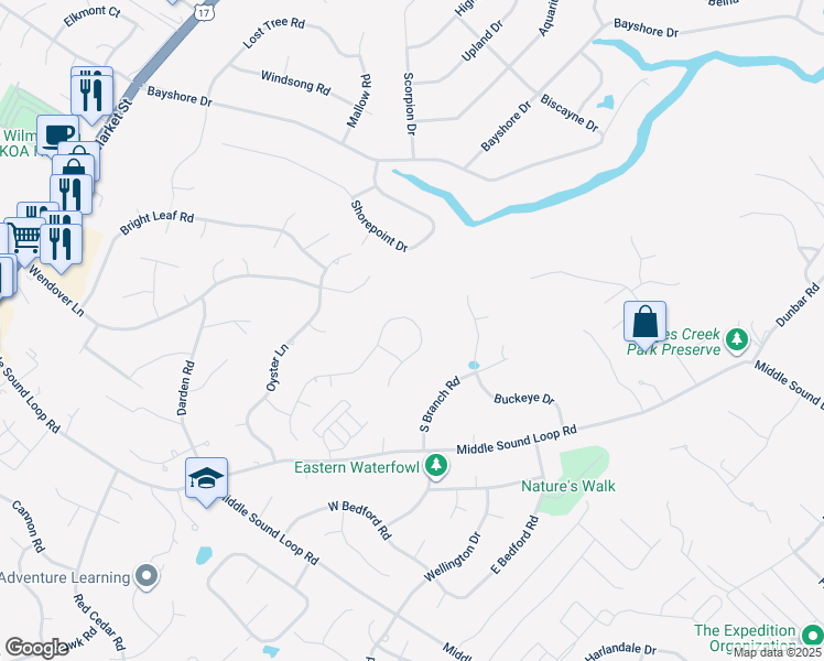 map of restaurants, bars, coffee shops, grocery stores, and more near 7322 Haven Way in Wilmington
