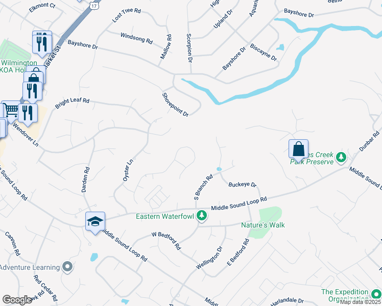map of restaurants, bars, coffee shops, grocery stores, and more near 7322 Haven Way in Wilmington