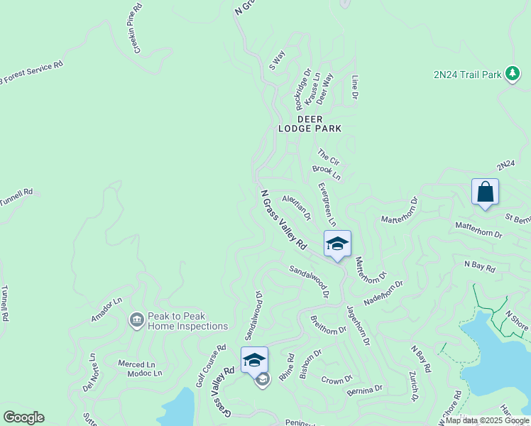 map of restaurants, bars, coffee shops, grocery stores, and more near 1226 Grass Valley Road in Lake Arrowhead