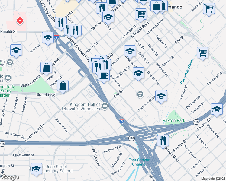 map of restaurants, bars, coffee shops, grocery stores, and more near in Los Angeles