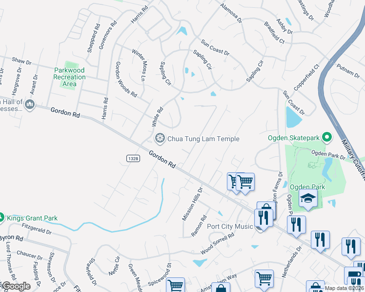 map of restaurants, bars, coffee shops, grocery stores, and more near 6317 Gordon Road in Wilmington