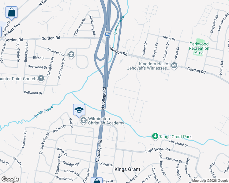 map of restaurants, bars, coffee shops, grocery stores, and more near 4617 Runaway Bay Lane in Wilmington