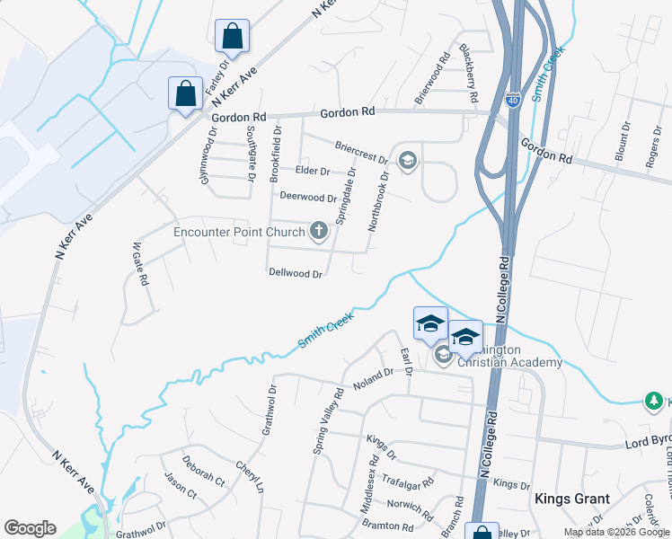 map of restaurants, bars, coffee shops, grocery stores, and more near 318 Springdale Drive in Wilmington