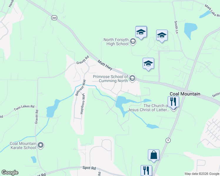 map of restaurants, bars, coffee shops, grocery stores, and more near 4025 Amberhill Circle in Cumming