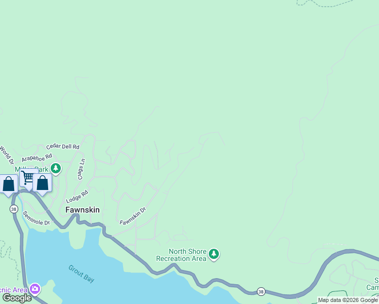 map of restaurants, bars, coffee shops, grocery stores, and more near 1275 Fawnskin Drive in Fawnskin