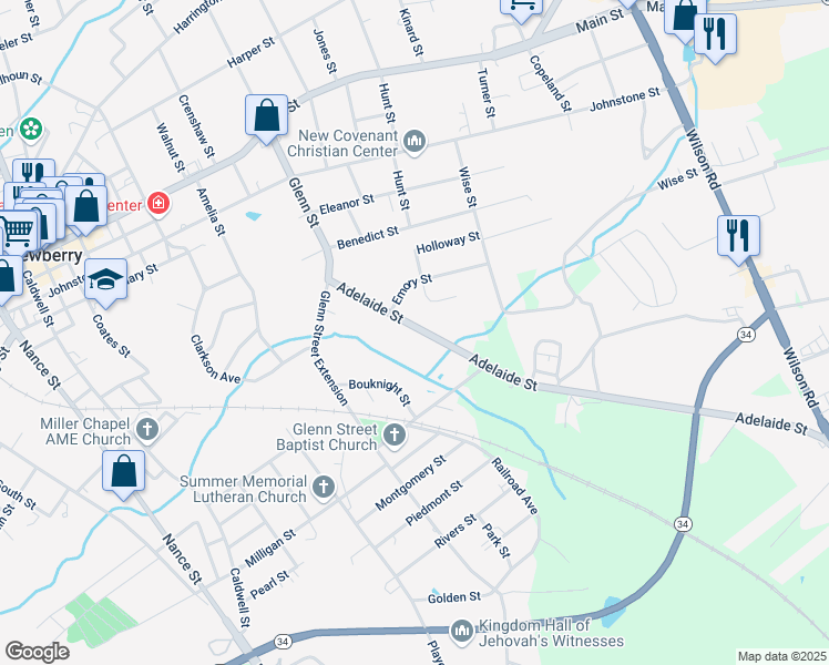 map of restaurants, bars, coffee shops, grocery stores, and more near 2114 Adelaide Street in Newberry