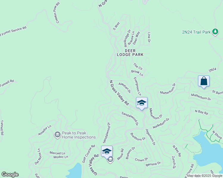 map of restaurants, bars, coffee shops, grocery stores, and more near 1226 Grass Valley Road in Lake Arrowhead