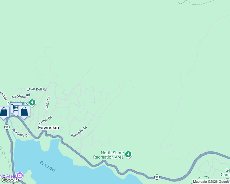 map of restaurants, bars, coffee shops, grocery stores, and more near 1275 Fawnskin Drive in Fawnskin