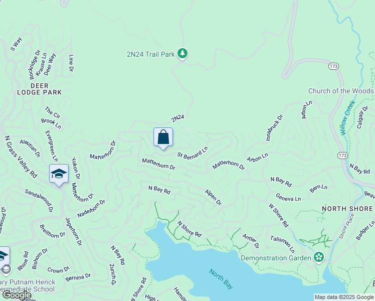 map of restaurants, bars, coffee shops, grocery stores, and more near 1216 Kodiak Drive in Lake Arrowhead
