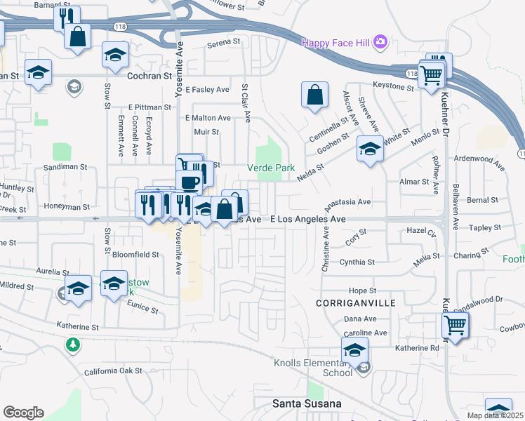 map of restaurants, bars, coffee shops, grocery stores, and more near 2005 North Avenida Refugio in Simi Valley