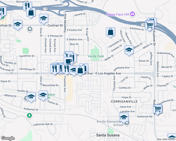 map of restaurants, bars, coffee shops, grocery stores, and more near 2005 North Avenida Refugio in Simi Valley